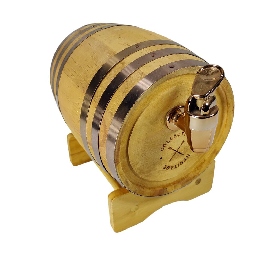 Sharper Image Collective Heritage Wood Barrel Liquor Container Pouring Dispenser